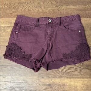 Vanilla Star Purple Jean Shorts with Lace Trim
